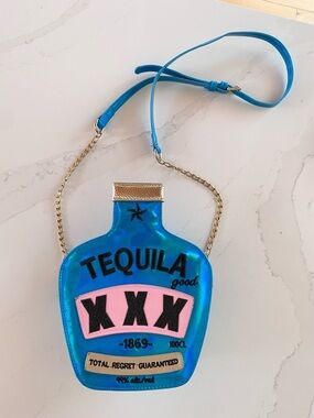 Tequila Bottle Crossbody Bag in Iridescent Blue